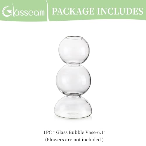 Glasseam Glass Bubble Vase, Clear Ball Bud Vases for Single Stem Flowers - color: Clear, size: Single Vase (3 Balls)