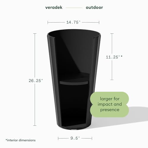 Veradek Column Series Tall Planter - Tapered Outdoor Planter with Shelf - color: Black, style: Wide Groove
