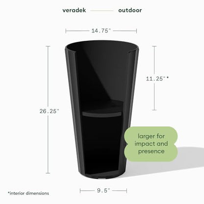 Veradek Column Series Tall Planter - Tapered Outdoor Planter with Shelf - color: Black, style: Wide Groove