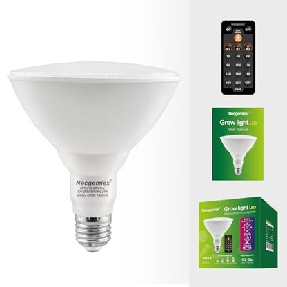 Smart LED PAR38 Grow Light, Dimmable, Sun Mode Dimming - Mimics Real Sunshine, Daily Run Auto Timer, Remote Control - Full Spectrum for Indoor Plant Growth