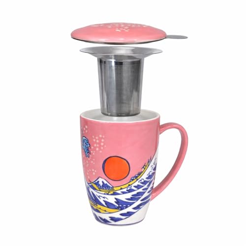 Tea Mug With Lid and Stainless Steel Infuser For Loose Leaf Tea Bag,15oz Tea Cup Porcelain, Hot Beverage Everyday Use Home Office, Gift Boxed (Sunset Wave) - style: Sunset Wave
