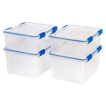 IRIS USA 4-Pack 26.5/44 Combo Qt Storage Bins with Gasket Lids, Clear/Blue - size: 27 & 44 Qt. Combo