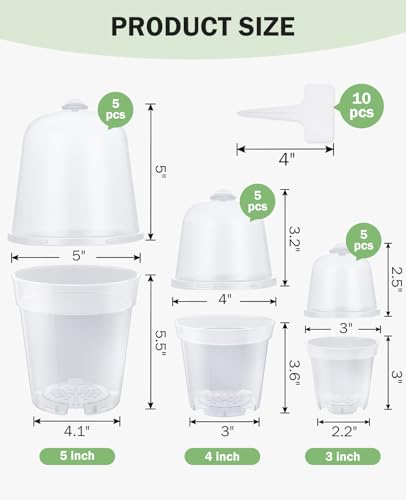 homenote 3/4/5 Inch Clear Nursery Pots with Domes for Propagation (15 Pcs) - color: Transparency-with Lid, size: 3/4/5 Inch-15 Pack
