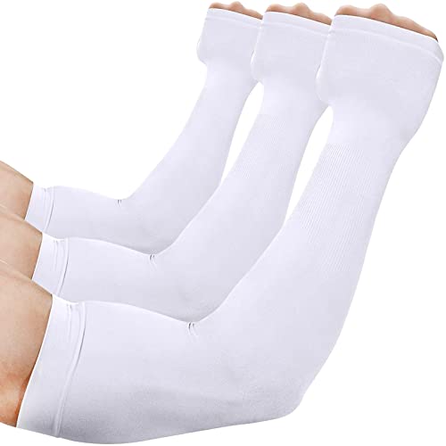 beister Arm Sleeves with Thumb Holes, UV Protection for Women & Men - color: 3 Pairs (White)