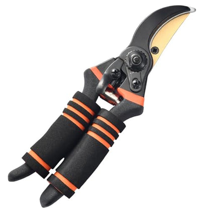 Germany Pruning Shears For Gardening, Arthritis Weak Hand Snips, 4x cutting power trimming, 1-Inch Cut Capacity Garden Clippers, Ergonomic handle, Rust resistant, high strength steel, Sharp - color: Red/Black