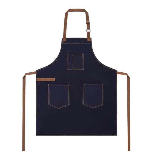 Unisex Heavy Duty Chef Apron w/Adjustable Strap & Large Pockets - color: Navy Blue