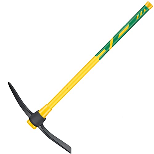 GloriousAMC Heavy Duty Mattock, 36" Fiberglass Handle, Yellow, Steel, Multipurpose Garden Tool, Chopping Soil, Gardening - color: yellow B point