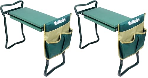 MaxWorks 50921 Folding Garden Kneeler Stool with 8 inch Wide Kneeling Pad, with 1 Tools Pouch for Planting and Gardening (Pack of 2) - size: X-Large (Pack of 2)
