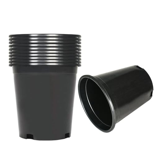findmall 1/2/3/5/7/10/15 Gallon Pots for Plants, 1 Gallon Premium Nursery Plastic Planter Flower Herb Vegetable Garden Grow Pots with Drainage Holes for Outdoor and Indoor Use, Black, 10 Pack - size: 1 Gallon-10 PCS