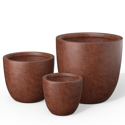 Kante Set of 3 Rusty Concrete Bowl Planters 18" 14" 10" Dia - color: Rusty, size: 18"d + 14"d + 10"d