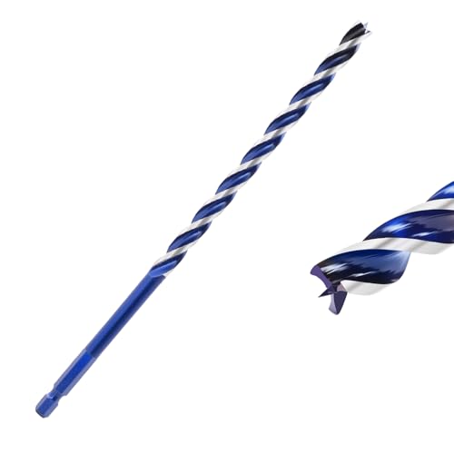1/4 Inch Auger Drill Bit for Wood, 9" Long Carbon Steel Quick Change Hex Shank Wood Drill Bit for Hardwood, Softwood and Plastic (Blue) - size: 1/4" x 9"
