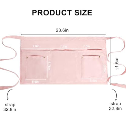 Server Apron with 5 Pockets - Rivet buckle Unisex Short/Half Waiter Waist Short Apron - color: Pink