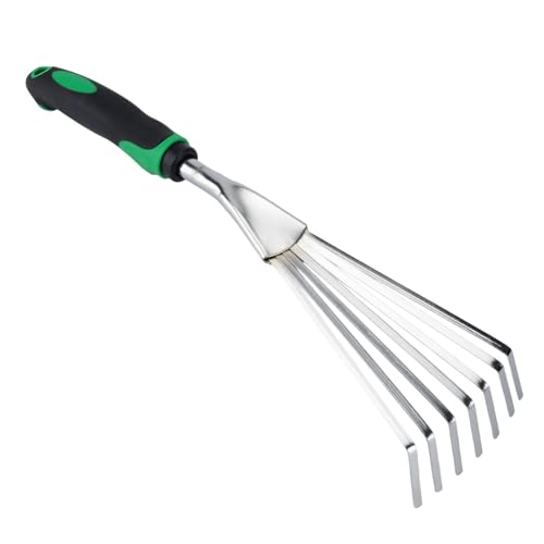 Small Leaf Rake Gardening,Mini Hand Rake Clean Flower Beds Fallen Leaves - color: Silver