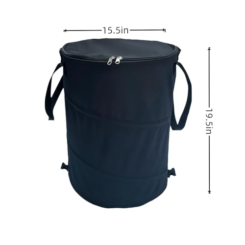 Collapsible Trash can with lid,Foldable Camping Trash can,Pop-up Trash can with lid,Outdoor Trash can with lid,Clothes and Toys Recycle bin,Thickened, Solid, Durable,Attached Hook (Black) - color: black