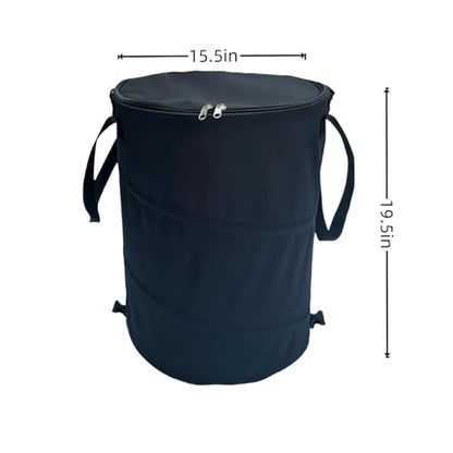 Collapsible Trash can with lid,Foldable Camping Trash can,Pop-up Trash can with lid,Outdoor Trash can with lid,Clothes and Toys Recycle bin,Thickened, Solid, Durable,Attached Hook (Black) - color: black