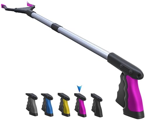 FitPlus 2025 Upgrade PowerGrip T9, Grabber Reacher Tool, Wide Jaw, Foldable, Steel Cable, with 96 Grip Points for Firm Grip, 32" with Magnet (Pink, 32 Inch) - color: Pink