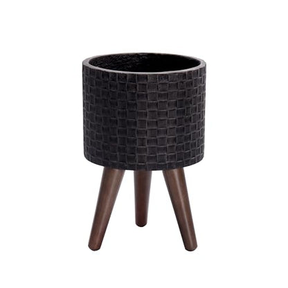 D'vine Dev Planter Pot with Wood Stand, 8 in, Distressed Black, 88-Z-A-5 - color: Distressed Black, size: Small