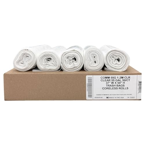 Ultrasac 55 Gal Clear Trash Bags, 1.5 MIL (EQ.) (50 Pack) - color: Clear, style: 50-55 Gal, 1.5 Mil Equiv, 50 Count