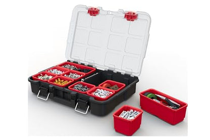 Keter Stack N Rolling Tool Box Modular Storage System 3 Piece - color: Black/Red, size: 3PC System