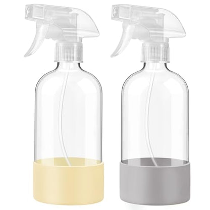 Glass Spray Bottles with Silicone Sleeve, 2Pack 16oz, Pale Yellow&Grey - color: Pale Yellow&Grey