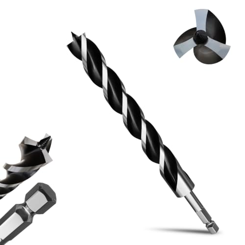 1-1/6"×12" Professional Auger Drill Bit for Wood with Quick Change 1/2" Hex Shank- 3-Cutter Design with Dual-Flute for Fast Chip Removal, Fits Hardwood, Softwood, PVC, Drywall & Tree Stumps - size: 1-1/6"×12"