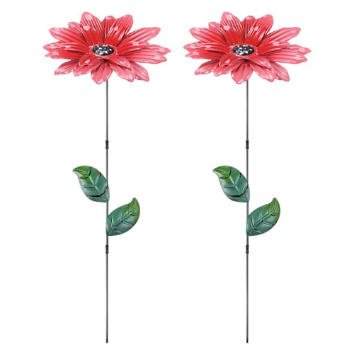 M METERXITY 2 Pack Large Flower Garden Decor Stakes, 13 Inch Waterproof Metal Garden Stakes Spring Decorative for Indoor/Outdoor/Lawn/Flower Pot/Bed/Bouquets/Patio/Terrace/Home Decor [Pink] - color: Pink