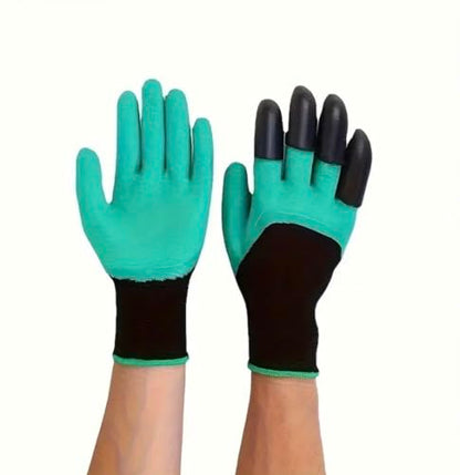 Garden Gloves with Claws for Digging – Heavy Duty Waterproof Gardening Gloves with ABS Plastic Fingertips – One Size Fits Most, Green & Black