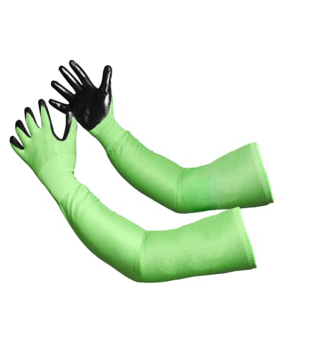 Long Sleeve Gardening Gloves Nitrile-Coated No Slip Grip Cut Proof - color: Green, size: Large