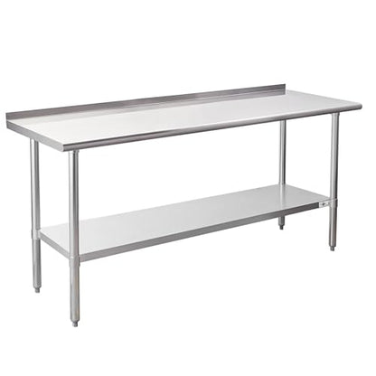 Profeeshaw Stainless Steel Prep Table 24''x72'' Workbench with Backsplash - color: With Backsplash, size: 24''x72''