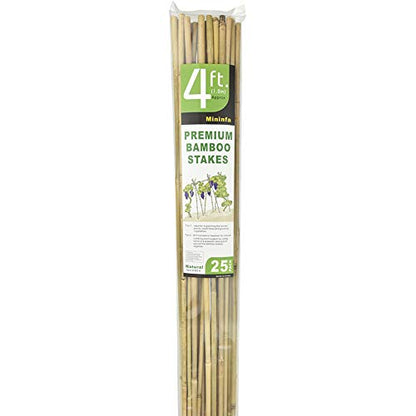 Mininfa Natural Bamboo Stakes 4 Feet, Eco-Friendly Garden Stakes, Plant Stakes Supports Climbing for Tomatoes, Trees, Beans, 25 Pack