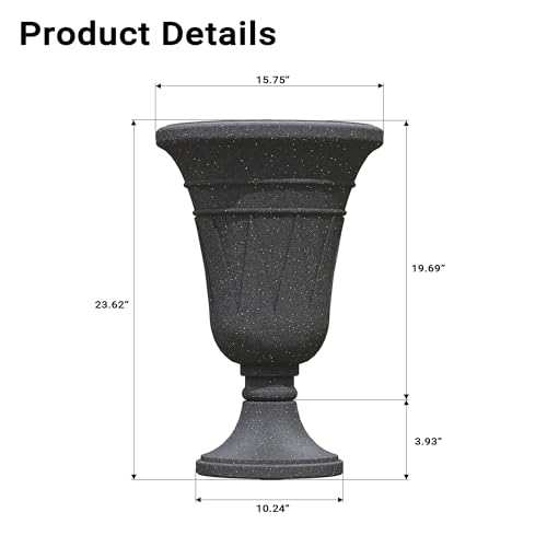 24" Tall Urn Planters Set of 2, Black Outdoor Planter for Porch - color: Black-trophy