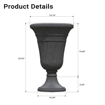24" Tall Urn Planters Set of 2, Black Outdoor Planter for Porch - color: Black-trophy
