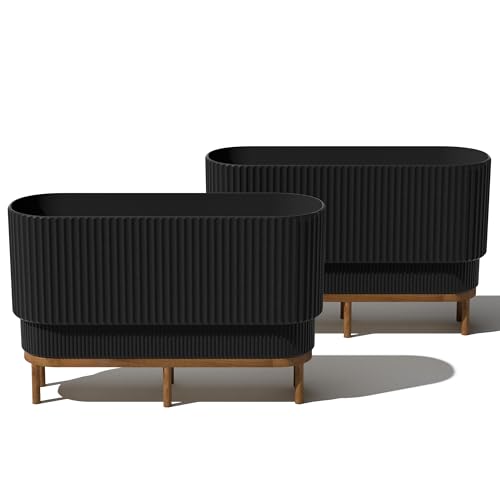 Veradek Demi Series Raised Long Planter - Wide Planter with Stand - color: Black/Brown, size: 30 inch - 2 Pack