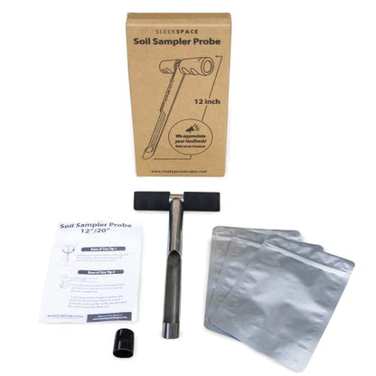 Soil Probe with Small Soil Sampler Bags. 12" Soil Sample Probe Rod. Patent Pending Ground Probe Design for Tidy Strata in Soil Test Sampling. - size: 12 Inch