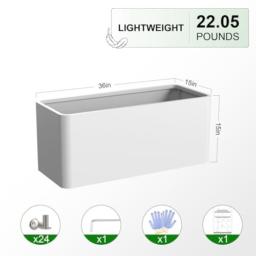 Rectangular Planter for Outdoor Plants 36" L x 15" W x 15" H - color: White