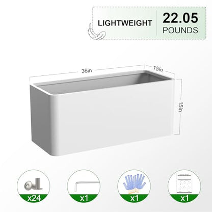 Rectangular Planter for Outdoor Plants 36" L x 15" W x 15" H - color: White