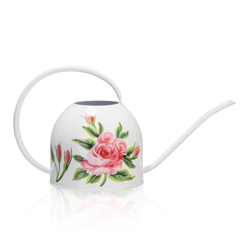 MOYEE Metal Small Watering Can for Indoor Outdoor Plants, Pretty Water Cans - color: White