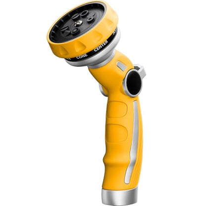 RESTMO Hose Nozzle Heavy Duty, Metal Water Hose Sprayer for Garden - color: Yellow, size: 9 Watering Patterns