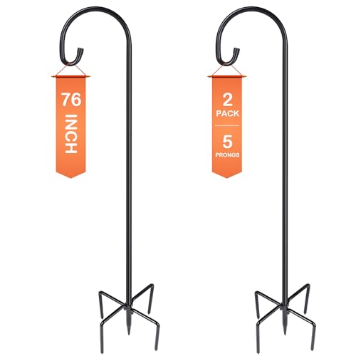 Ottsuls Bird Feeder Pole, 2 Pack 76 Inch Shepherds Hooks for Outdoor with 5 Prongs Adjustable for Hanging Lantern, Hummingbird Feeder, Plant,Garden Stake Plant Stand Hanger Weddings Décor - size: 76 INCH, style: B-2 Pack