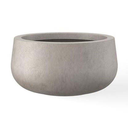 Kante Large Round Bowl Weathered Concrete Planter 20" Dia, Outdoor - color: Weathered Concrete, size: 19.6"w