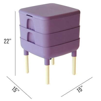 FCMP Outdoor - The Essential Living Composter, 2-Tray Worm Vermicomposter Bin (HF-LC4000v2-PUR) Plum - color: Plum