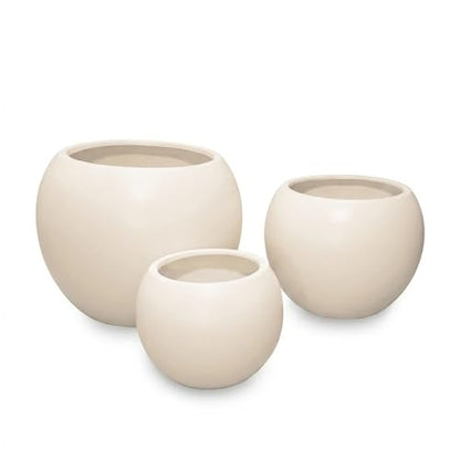 Marlo Fiberstone Round Planter, Matte Finishes (L, Cream White) - color: Cream White, size: 21.3"D x 16.5"H
