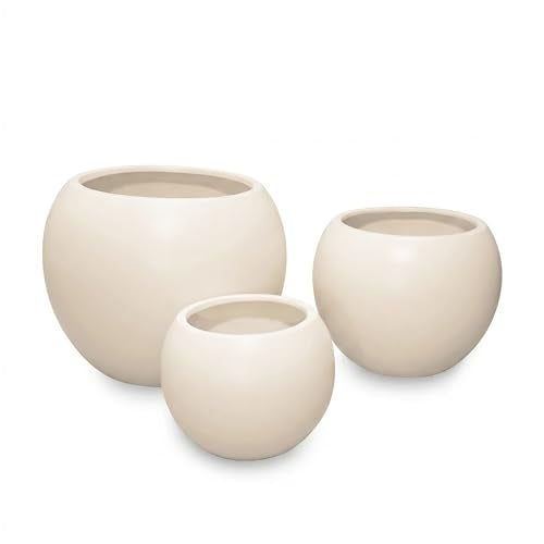 Marlo Fiberstone Round Planter, Matte Finishes (L, Cream White) - color: Cream White, size: 21.3"D x 16.5"H