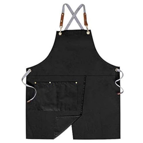Crossback Apron with Pockets, Apron with Adjustable Straps - color: Black