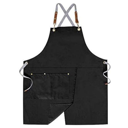 Crossback Apron with Pockets, Apron with Adjustable Straps - color: Black