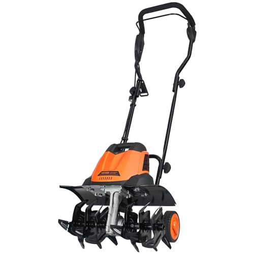 VEVOR 12 Amp Electric Tiller, 18" Tilling Width & 3.94" Tilling Depth, Corded Electric Cultivator with Adjustable Wheels, Steel Mn Tines, Rototiller for Garden Lawn Easy Soil Digging Cultivation - size: 12 Amp, 18" width