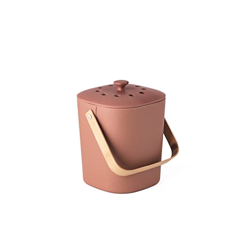 Bamboozle Kitchen Compost Bin – Indoor Countertop Food Composter, Made of Sustainable Bamboo Fiber | Terracotta Color - color: Terracotta