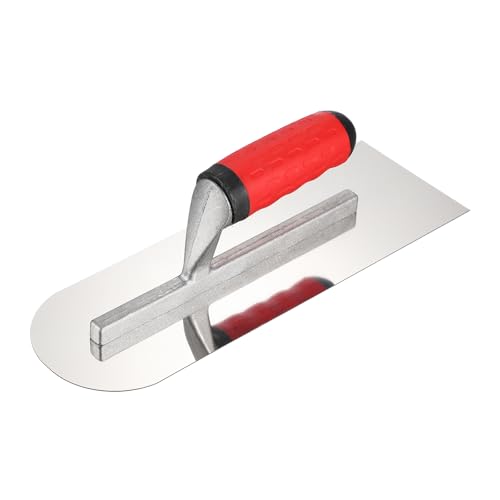 HARFINGTON Single Round Drywall Trowel 12" x 4", 402 Stainless Steel Concrete Finishing Trowel Art Paint Plastering Hand Tools with TPE Grip, for Concrete Cement, Silver - size: 12" x 4"