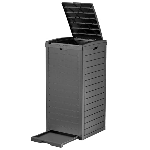 EFU 45 Gallon Outdoor Trash Can with Lid &Drip Tray, Waterproof Garbage Can - color: Deep Black, size: 45 Gallon