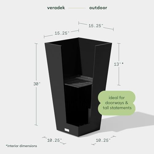 Veradek Pure Series Taper Planter - Tall Tapered Outdoor Planter with Shelf - color: Black, size: 30 inch - 2 pack